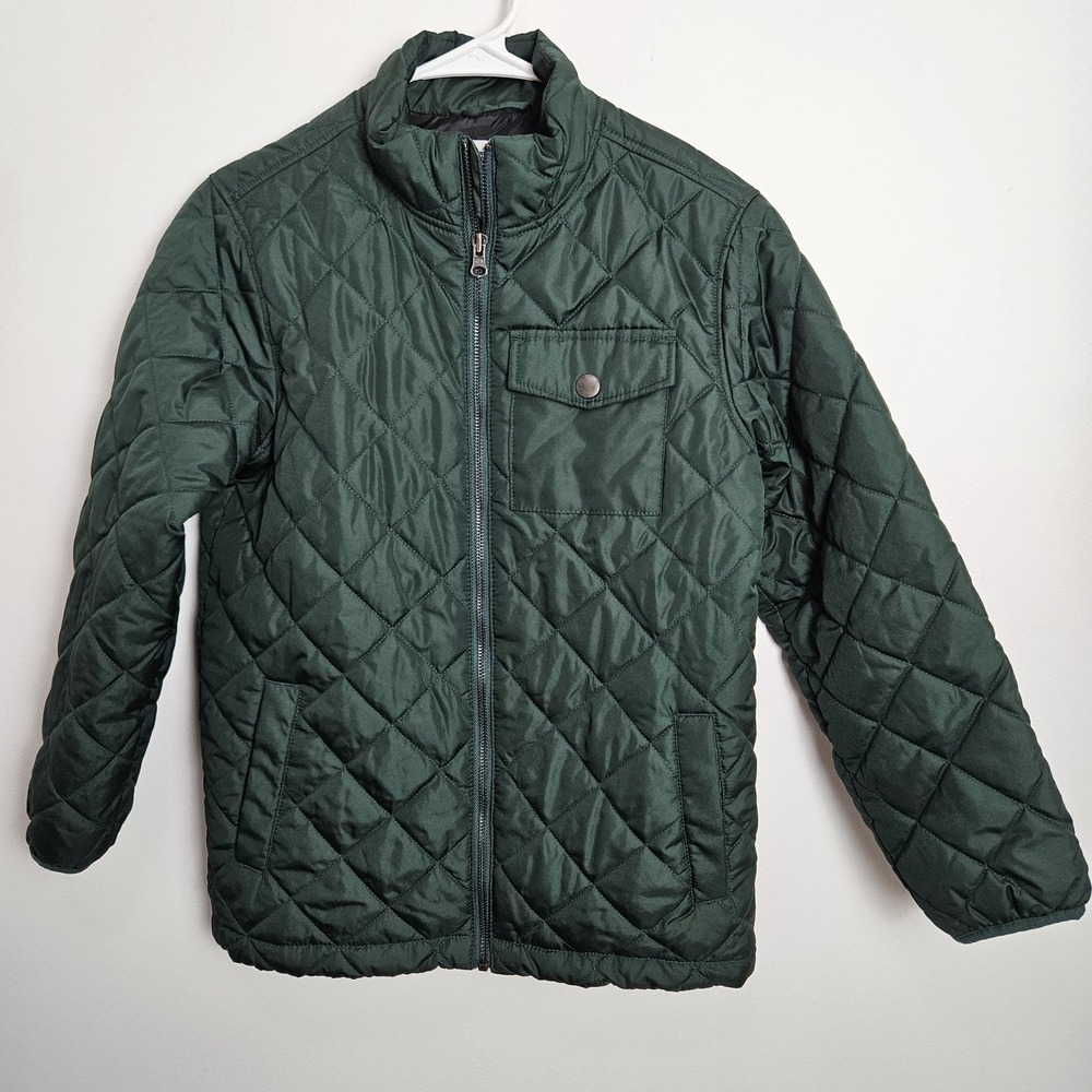 Old Navy Boys Jacket Size L Quilted Mock Neck Full Zip Coat Promised‎ Land Green
